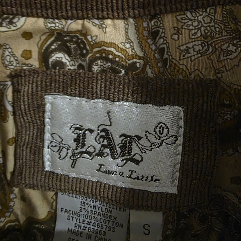 L.A. Live a Little Brown Corduroy Jacket Women’s Size Small Boho Western Stretch - Picture 7 of 13